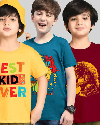 AOOSH Boys Printed Cotton Blend Regular T Shirt(Multicolor, Pack of 3)