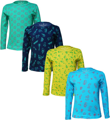 Eazy Trends Girls Printed Pure Cotton Regular T Shirt(Multicolor, Pack of 4)