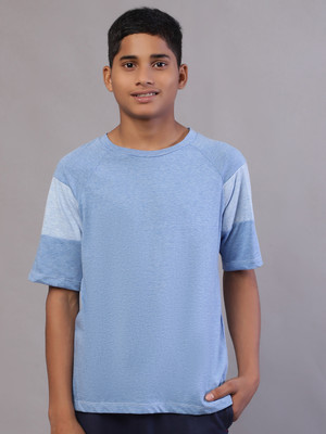 MoonaaFashion Baby Boys Solid Pure Cotton Regular T Shirt(Blue, Pack of 1)