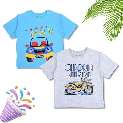 Worton Fashion Baby Boys Printed Pure Cotton Regular T Shirt(Multicolor, Pack of 2)