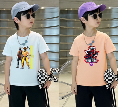 Lecowar Boys Printed Polyester Regular T Shirt(White, Pink, Pack of 1)