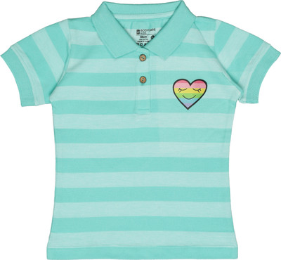 BodyCare Baby Girls Striped Cotton Blend Regular T Shirt(Light Green, Pack of 1)