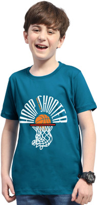AOOSH Boys Printed Cotton Blend Regular T Shirt(Dark Blue, Pack of 1)