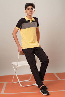 TECHNOSPORT Boys Colorblock Polyester Slim T Shirt(Yellow, Pack of 1)