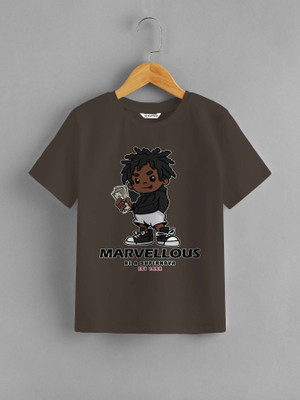 SCATCHITE Boys Graphic Print Pure Cotton Regular T Shirt(Brown, Pack of 1)