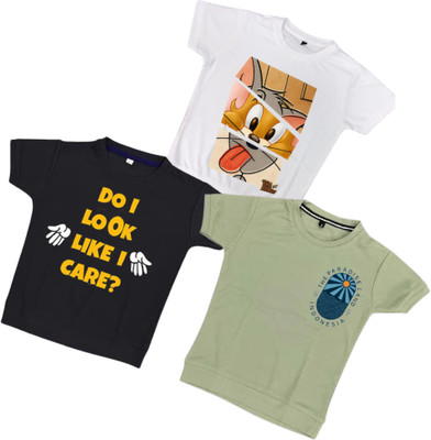 JH MART Boys Printed Polycotton Regular T Shirt(Grey, Pack of 3)