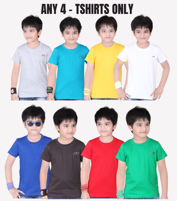 CLAEL Boys Solid Pure Cotton Regular T Shirt(Multicolor, Pack of 4)
