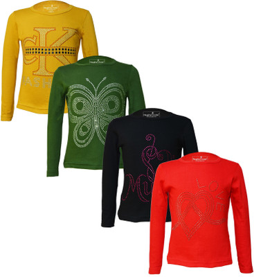 Eazy Trends Girls Printed Pure Cotton Regular T Shirt(Multicolor, Pack of 4)
