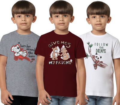 Texman Boys Printed Pure Cotton Regular T Shirt(Multicolor, Pack of 3)