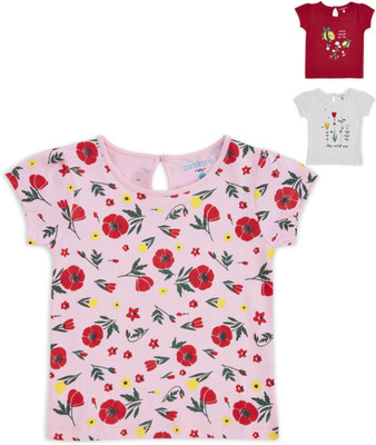 Pantaloons Baby Baby Girls Printed Pure Cotton Regular T Shirt(Multicolor, Pack of 3)