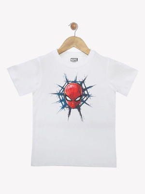 YK Marvel Boys Graphic Print Pure Cotton Regular T Shirt(White, Pack of 1)