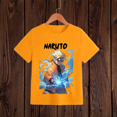 Adishree Boys & Girls Printed Polycotton Regular T Shirt(Yellow, Pack of 1)