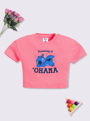 YK Disney Girls Printed Cotton Blend Regular T Shirt(Pink, Pack of 1)