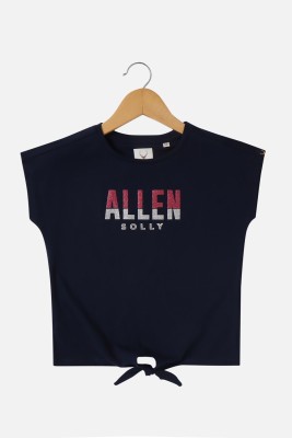 Allen Solly Girls Graphic Print Pure Cotton Regular T Shirt(Dark Blue, Pack of 1)