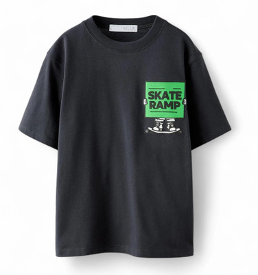 Alan Jones Boys Printed Cotton Blend Oversized T Shirt(Black, Pack of 1)