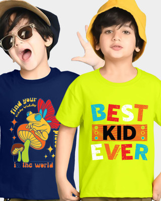 AUSK Boys Printed Cotton Blend Regular T Shirt(Light Green, Blue, Pack of 2)