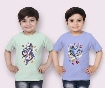 Pavika Boys & Girls Printed Cotton Blend T Shirt(Multicolor, Pack of 2)