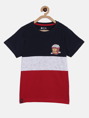 3Pin Boys Colorblock Pure Cotton Regular T Shirt(Multicolor, Pack of 1)
