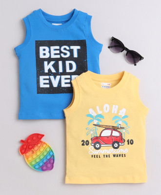 BUMZEE Boys Printed Pure Cotton Regular T Shirt(Yellow, Pack of 2)
