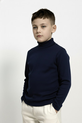 Clothify Boys Solid Cotton Blend Slim T Shirt(Dark Blue, Pack of 1)