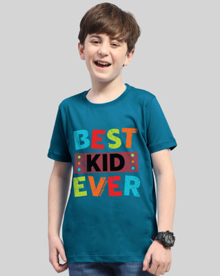AOOSH Boys Printed Cotton Blend Regular T Shirt(Dark Blue, Pack of 1)