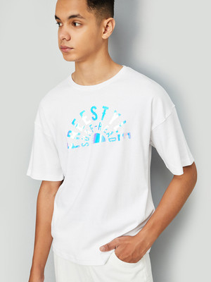 MAX Boys Printed Pure Cotton Regular T Shirt(White, Pack of 1)