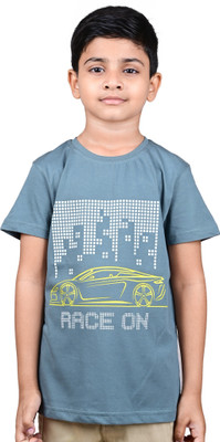 YOUMAA FAB Boys Printed Cotton Blend Regular T Shirt(Grey, Pack of 1)