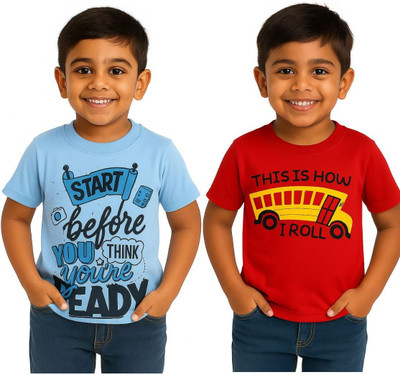 GUCHU Boys Graphic Print Pure Cotton Regular, Slim T Shirt(Red, Pack of 2)