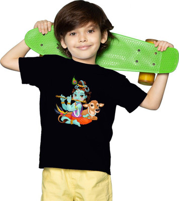 Mahi Fab Trend Boys Printed Polyester Oversized T Shirt(Black, Pack of 1)