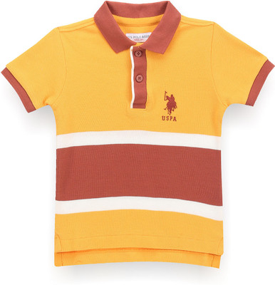 U.S. POLO ASSN. Boys Striped Cotton Blend Regular T Shirt(Orange, Pack of 1)
