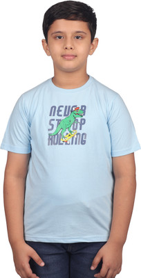 Yellowtoons Boys Printed Cotton Blend Regular T Shirt(Light Blue, Pack of 1)