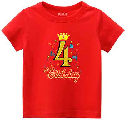 BESTEESCLOTHING Boys Printed Pure Cotton Regular T Shirt(Red, Pack of 1)