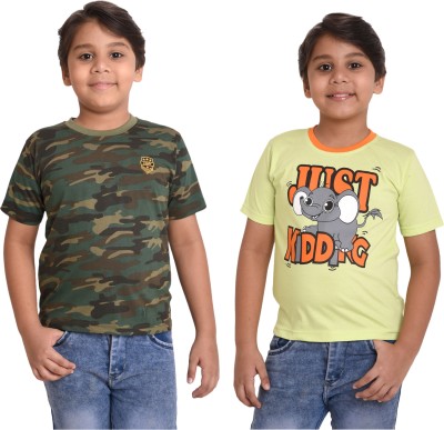 NEO GARMENTS Boys & Girls Self Design Pure Cotton T Shirt(Multicolor, Pack of 2)