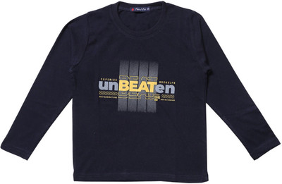 NeuVin Boys Typography Cotton Blend Regular T Shirt(Dark Blue, Pack of 1)
