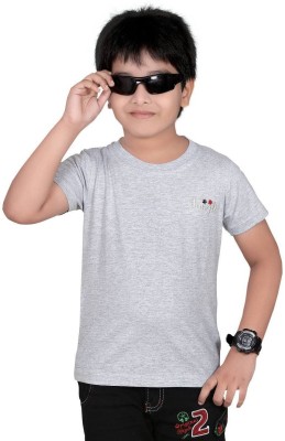 dongli Boys Self Design Cotton Blend Regular T Shirt(Grey, Pack of 1)