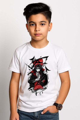 YI FASHION Boys & Girls Graphic Print Polyester Regular T Shirt(White, Pack of 1)