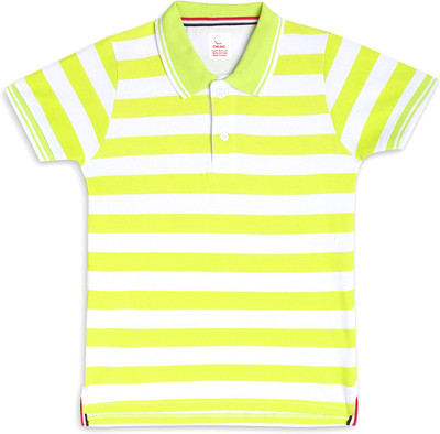 Chilins Boys & Girls Striped Cotton Blend Regular T Shirt(Green, Pack of 1)