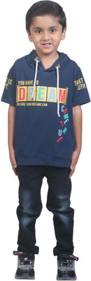 Hubkick Boys Printed Cotton Blend Regular T Shirt(Dark Blue, Pack of 1)