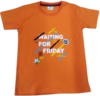 Fibacreation Baby Boys Typography, Printed Organic Cotton T Shirt(Orange, Pack of 1)