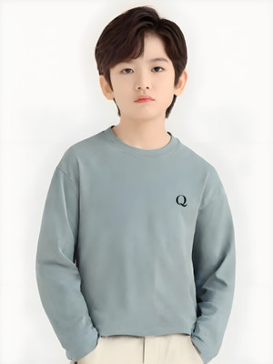 QYLA Boys & Girls Solid Pure Cotton Regular T Shirt(Grey, Pack of 1)