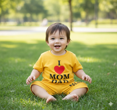 STYLESHIVAM Baby Boys & Baby Girls Printed Cotton Blend Regular T Shirt(Yellow, Pack of 1)