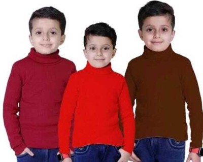 kishu fashion Boys Solid Cotton Blend Regular T Shirt(Multicolor, Pack of 3)