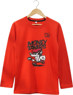 Nexgo Baby Boys & Baby Girls Printed Cotton Blend Regular T Shirt(Orange, Pack of 1)