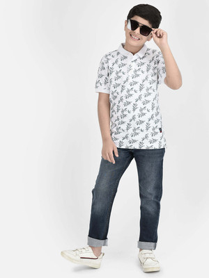 CRIMSOUNE CLUB Boys Floral Print Cotton Blend Regular T Shirt(White, Pack of 1)