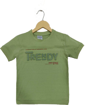 Dudelo Boys & Girls Embroidered Cotton Blend Regular T Shirt(Light Green, Pack of 1)