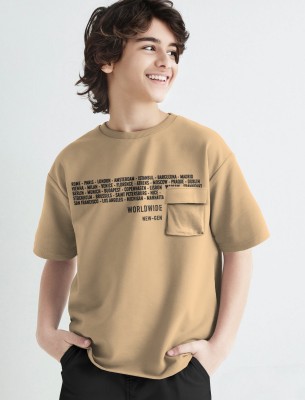 TRIPR Boys Printed Cotton Blend T Shirt(Beige, Pack of 1)
