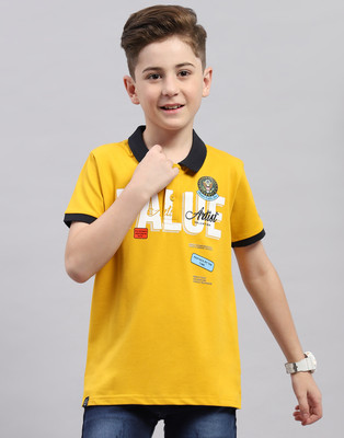 MONTE CARLO Boys Printed Cotton Blend Regular T Shirt(Yellow, Pack of 1)