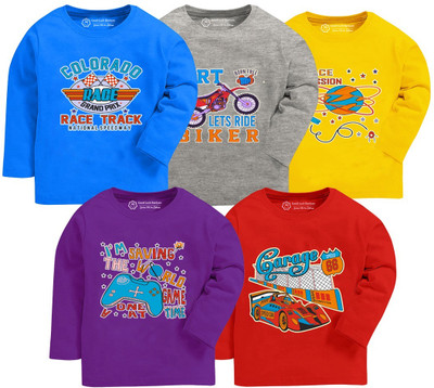 CRT Enterprises Boys Printed Cotton Blend Regular T Shirt(Multicolor, Pack of 5)