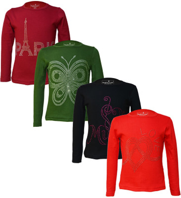 Eazy Trends Girls Polka Print, Printed Pure Cotton Regular T Shirt(Multicolor, Pack of 4)