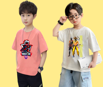 Kintu Parantu Boys Printed Polyester Regular T Shirt(Multicolor, Pack of 1)